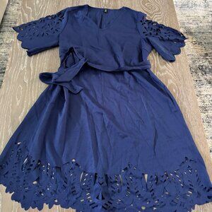 NWOT Womens Shein Curve navy blue laser cut batwing sleeve dress size 1XL